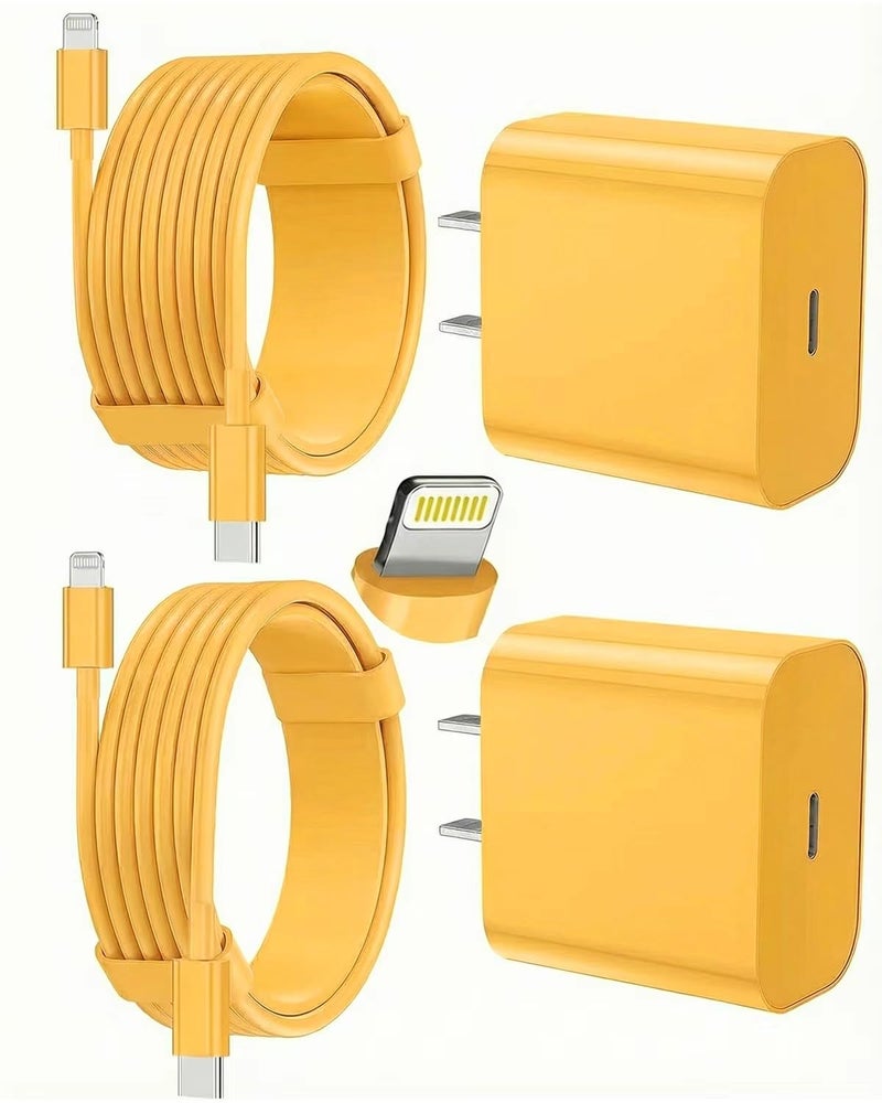 FEEL2NICE iPhone Charger Fast Charging 2 Pack Type C Wall Charger Block with 2 Pack [6FT&10FT] Long USB C to Lightning Cable for iPhone 14/13/12/12 Pro Max/11/Xs Max/XR/X,AirPods Pro,Yellow - Image 1